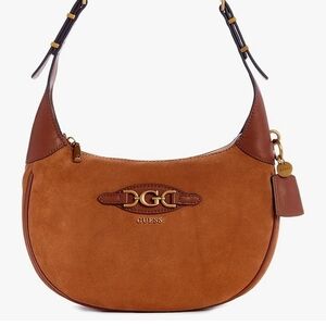Guess Malva Hobo. Guess Brown Suede Hobo Bag with Metal Detail
